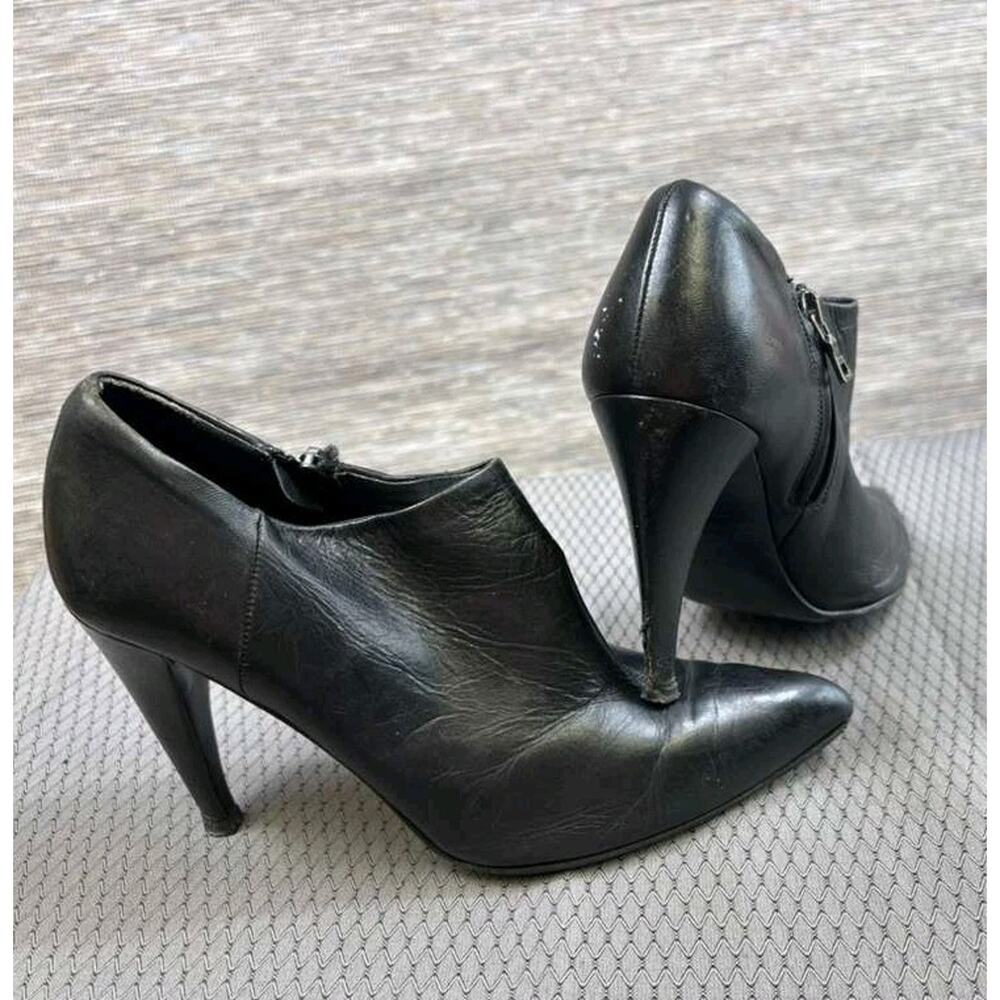 Prada Italy Leather Pixie Boots Stiletto Shoes Sz 36 Black High Heel Snub Nose